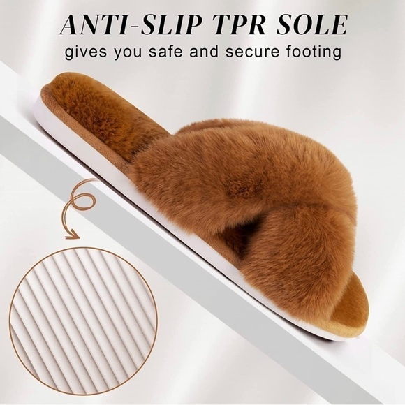 Parlovable Women's Cross Band Fuzzy Soft Plush Furry Slippers Indoor L 9/10 NWT - Picture 4 of 11